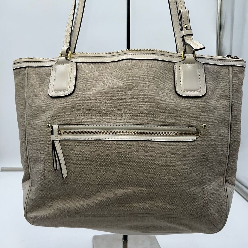 COACH Poppy Signature Mini Oxford Beige White Jacquard Leather